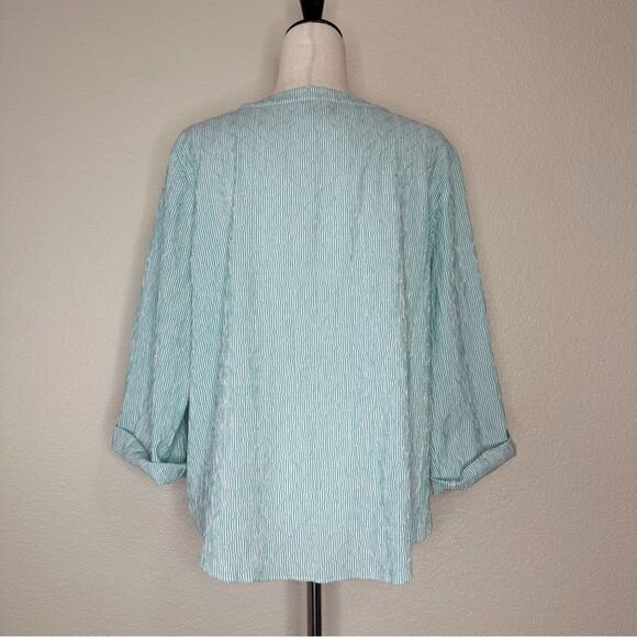 Chico’s Green Striped Diamond Textured Tie Front Shirt - Picture 7 of 12